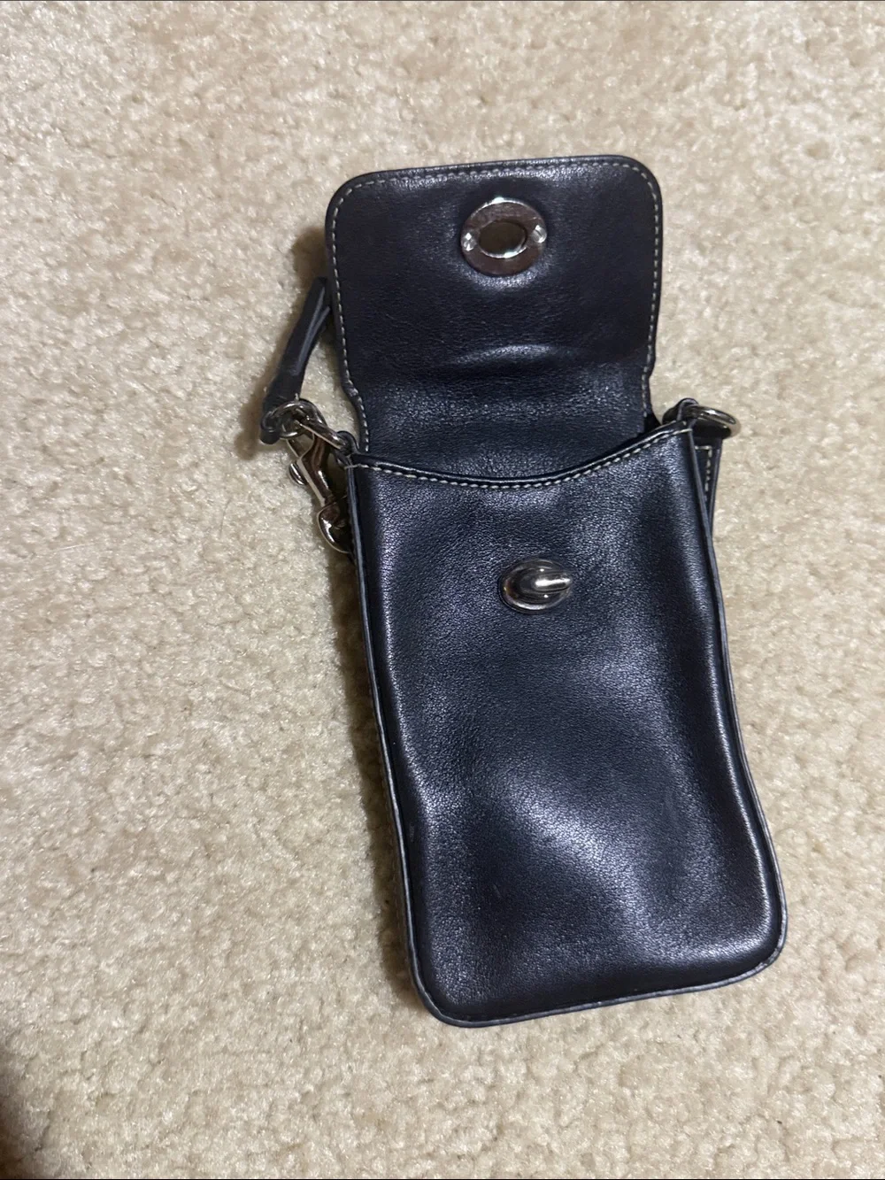 Vintage Coach Black Leather Wristlet Phone Pouch with Turn-Lock